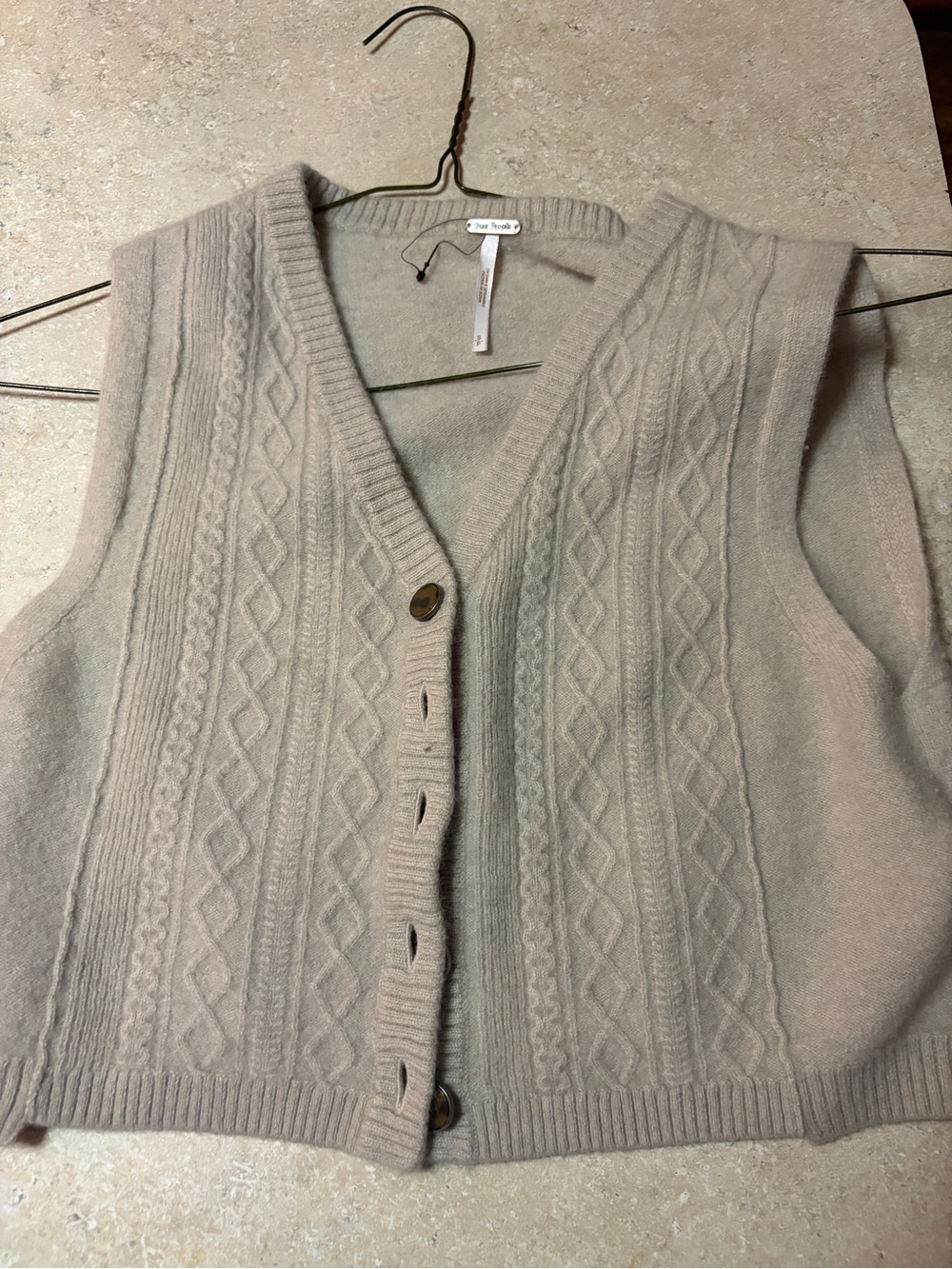 Free People Cable Knit Button-Front Vest in Cream